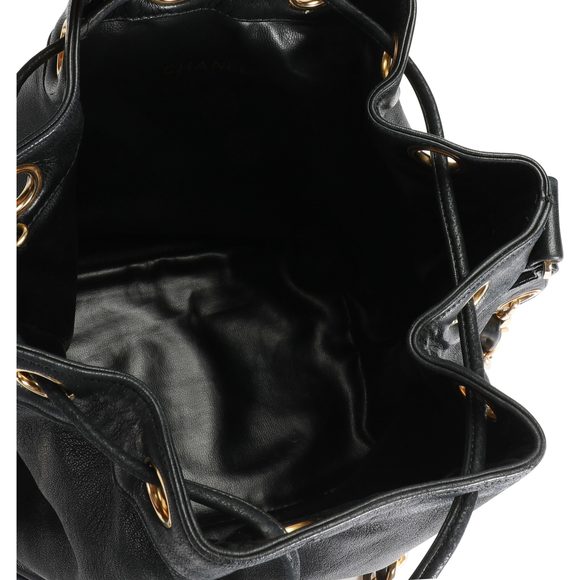 Chanel Vintage Black Lambskin Drawstring Bucket Bag - Picture 5 of 6